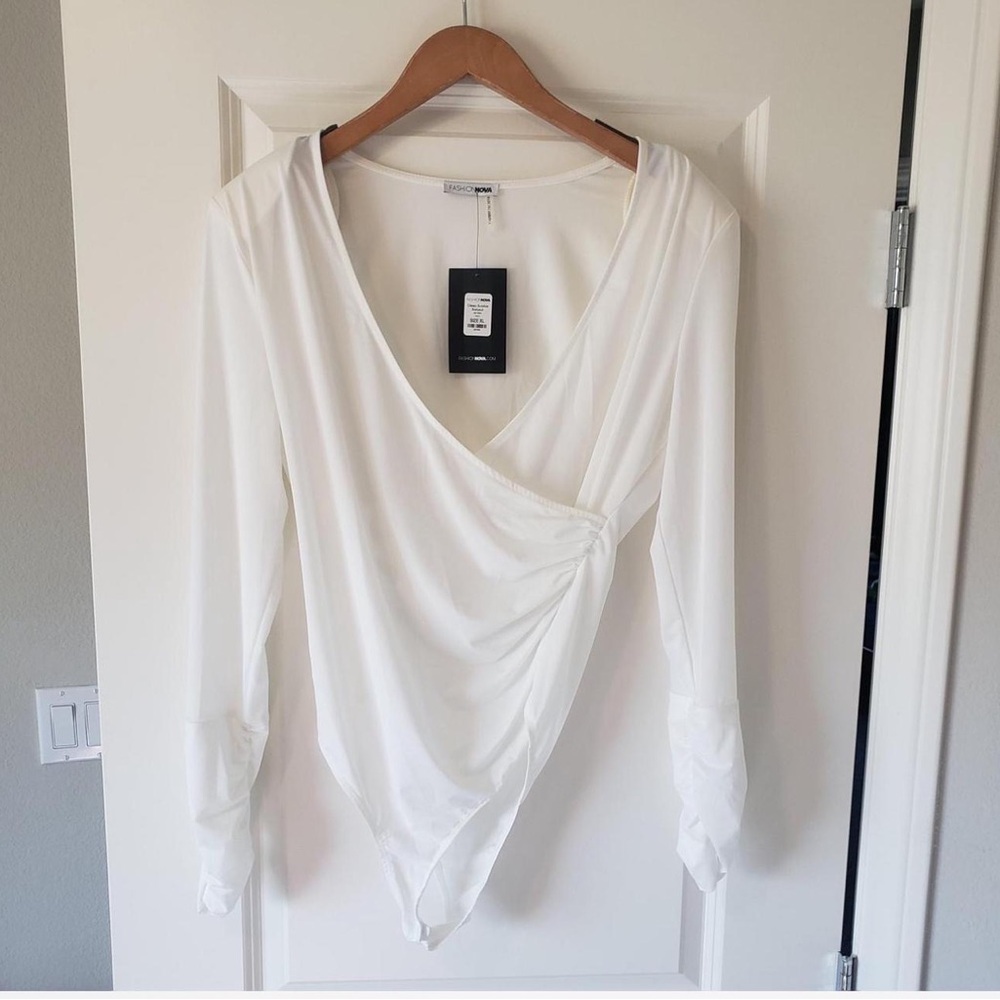 White Long Sleeve Wrap Blouse